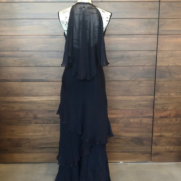 V Neck Halter Cape Flutter Floor Length Dress - Picture 3 of 3